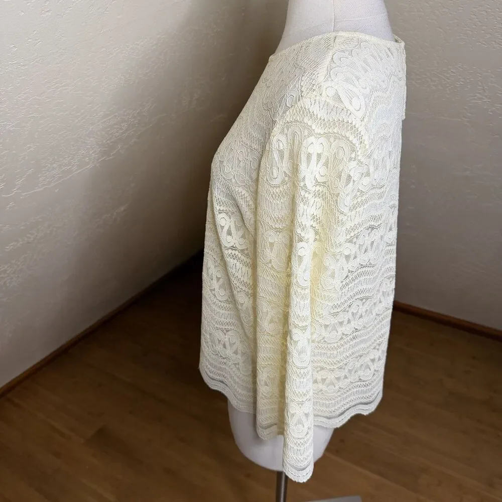 Anthropologie Dolan Top Womens M Ivory Cream Sheer Lace Stretch Boho